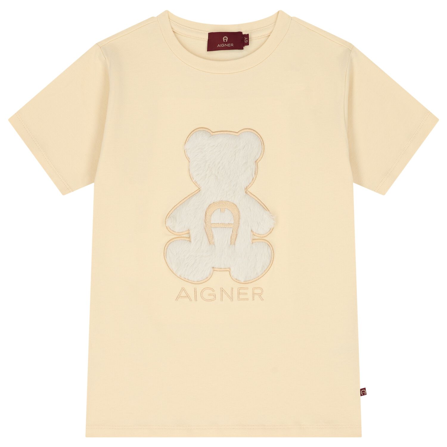 Girls Beige Faux Fur Teddy Bear Logo T-Shirt, 3, hi-res