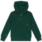 Boys Green Logo Hooded Zip Up Top, 1, hi-res