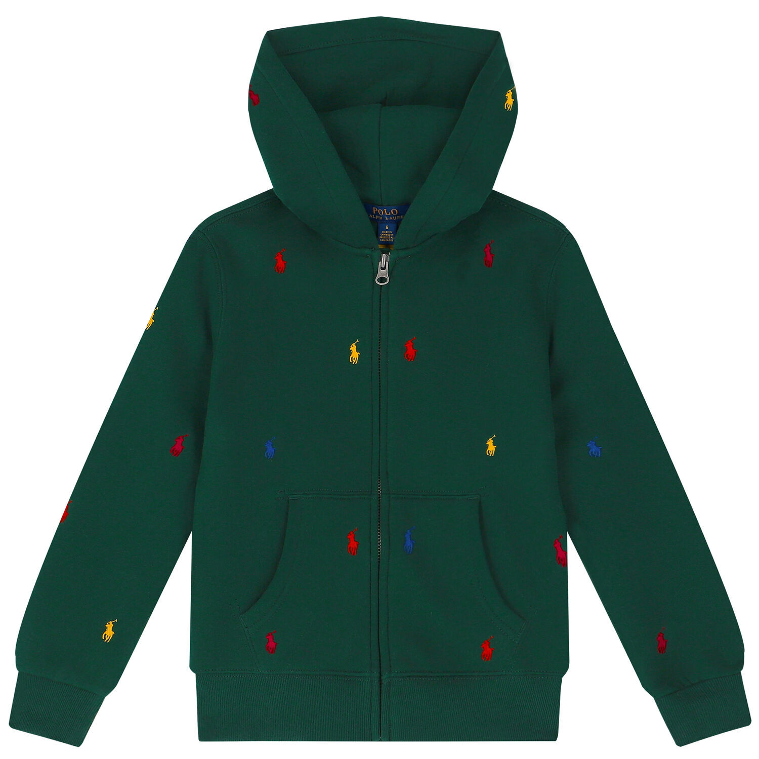 Boys Green Logo Hooded Zip Up Top, 1, hi-res