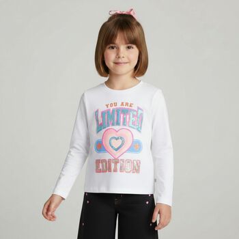 Girls White Embellished Long Sleeve Top
