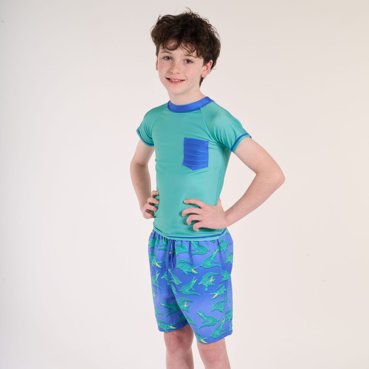 Boys Blue Swim Crocodile Shorts, 1, hi-res image number null