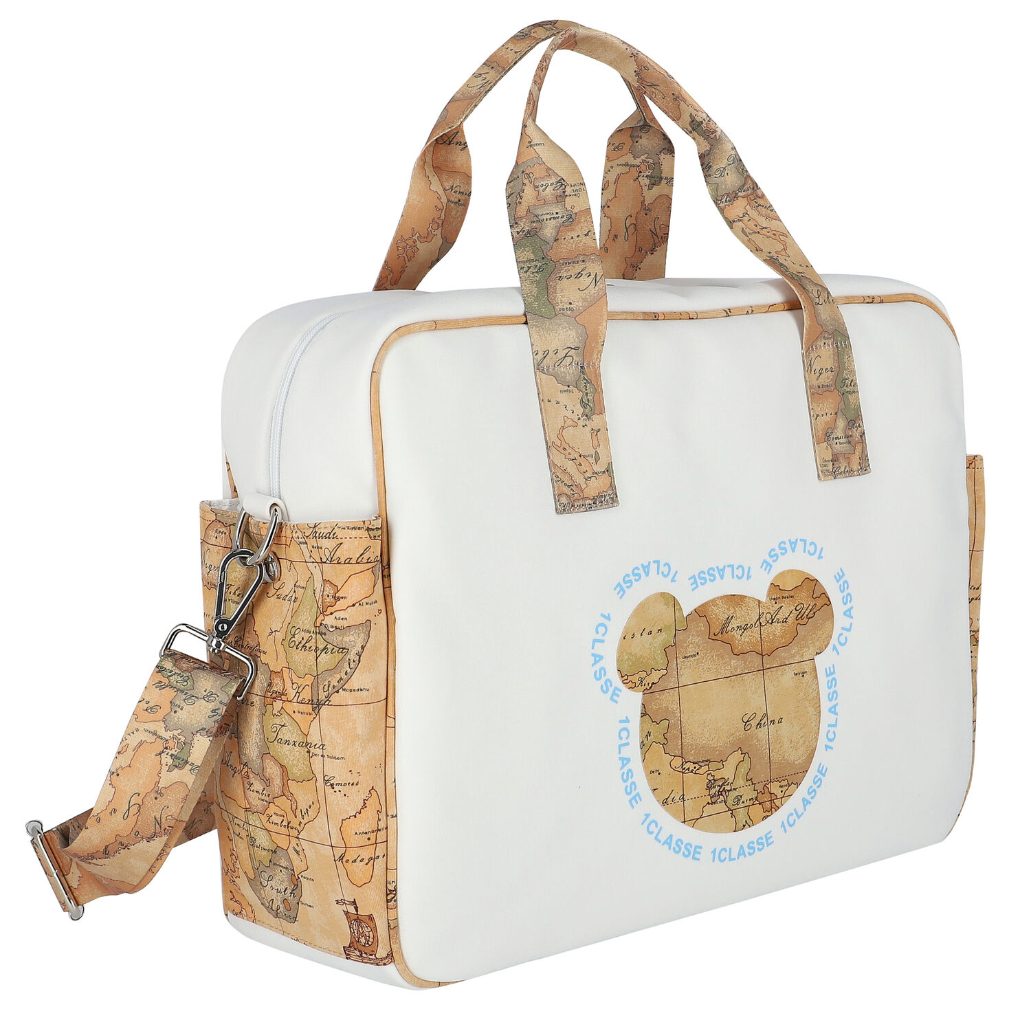 Ivory & Beige Geo Map Bear Baby Changing Bag, 1, hi-res