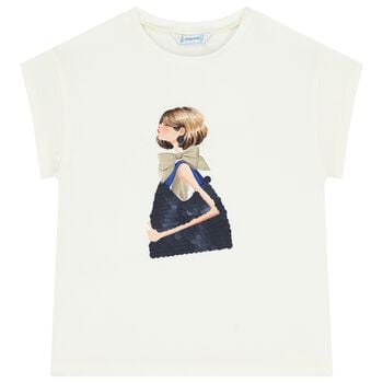 Girls White Sequin T-Shirt