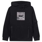Boys Black Hooded Top, 1, hi-res