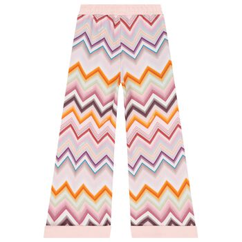 Girls Pink Logo Zig Zag Trousers