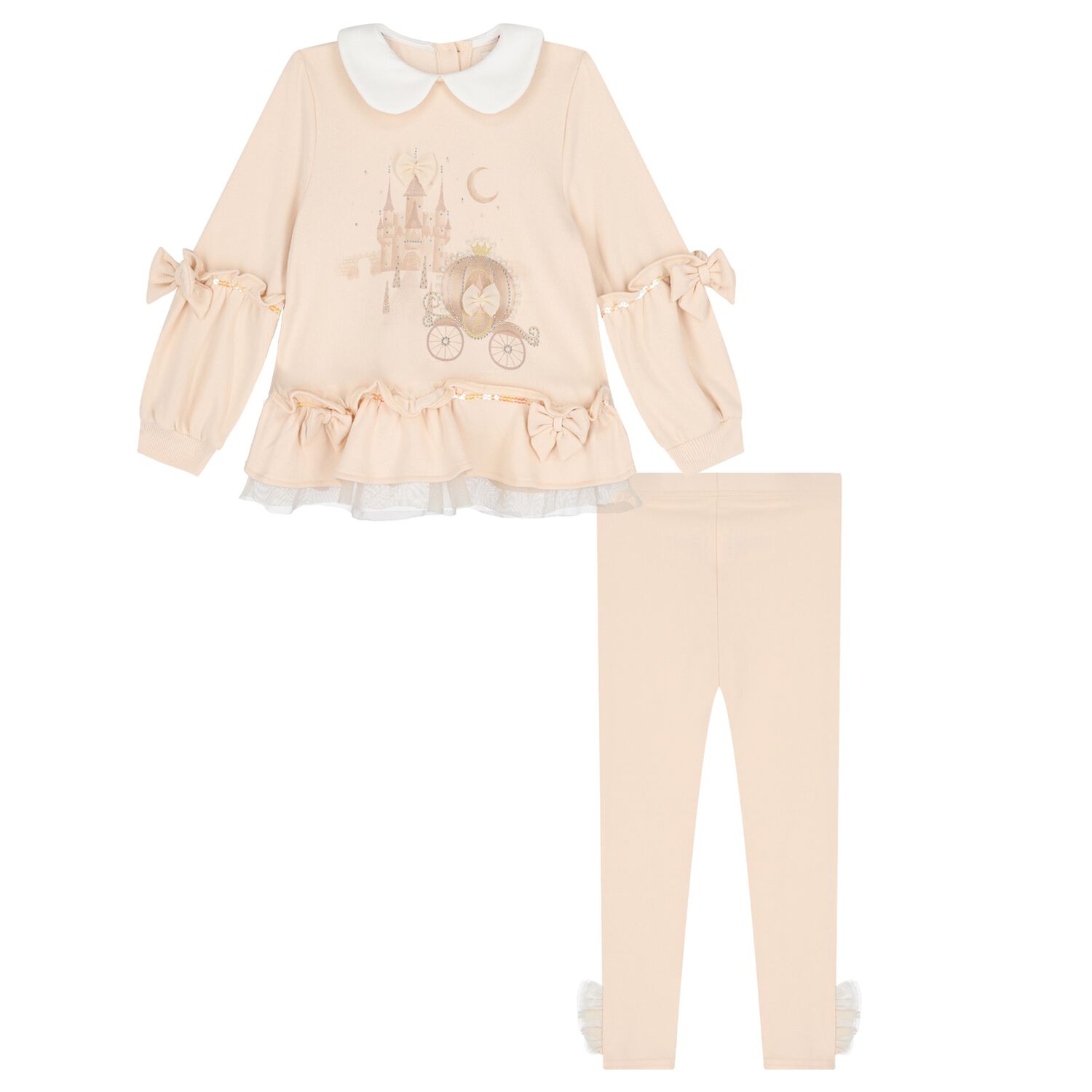 Girls Beige Fairy Tale Castle Leggings Set, 1, hi-res