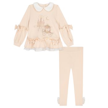 Girls Beige Fairy Tale Castle Leggings Set