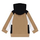 Younger Boys Beige, White & Black Hooded Zip Up Top, 1, hi-res