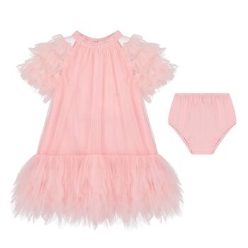 Baby Girls Pink Ruffled Tulle Dress Set