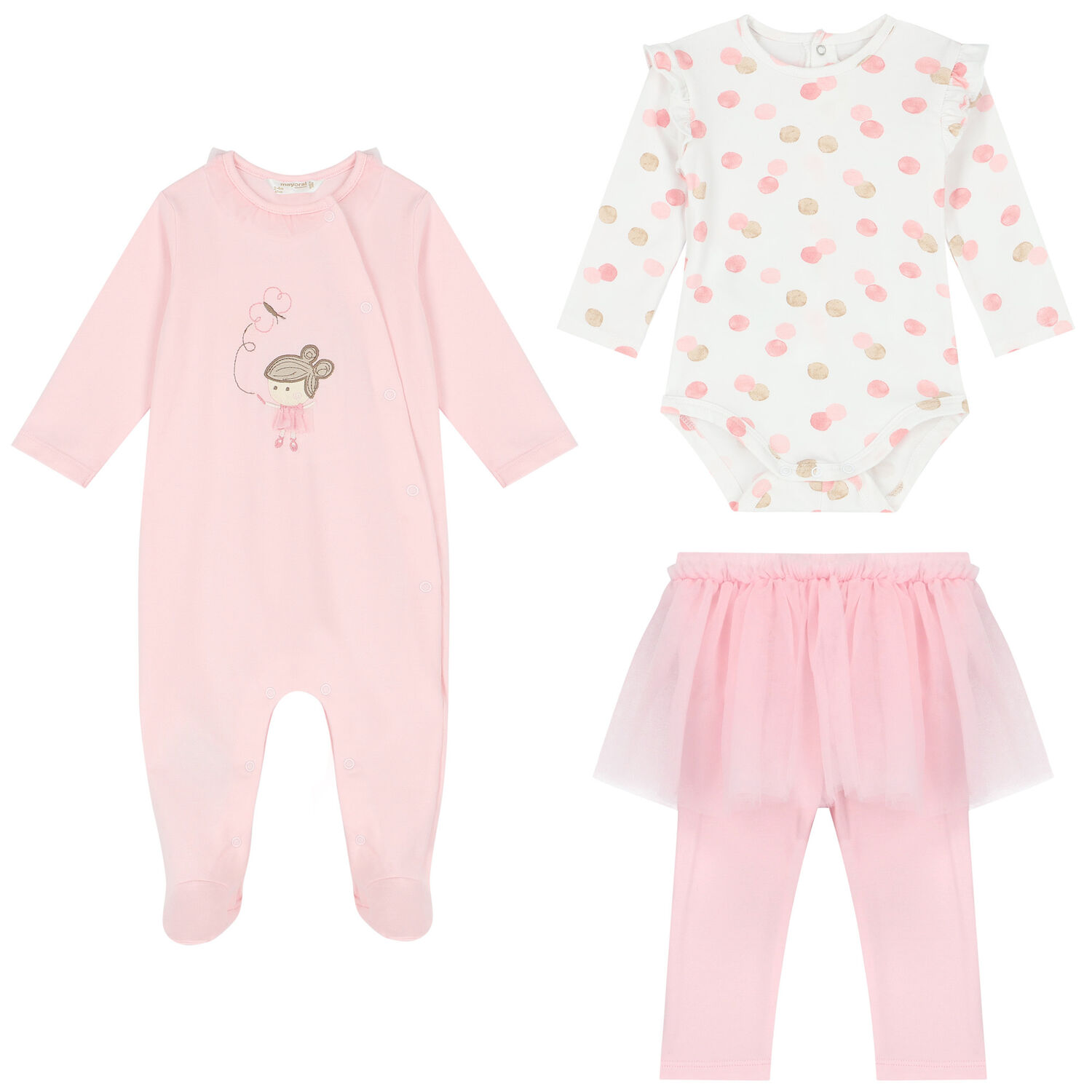Girls Pink Ballerina Babygrow & Set (3 Piece), 1, hi-res image number null
