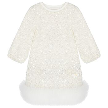 Girls Ivory Sequin Embellished Dress