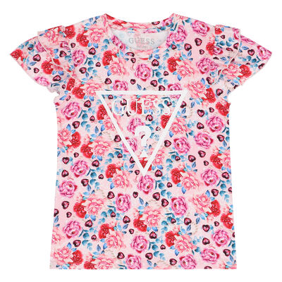 Girls Pink Floral Logo T-Shirt