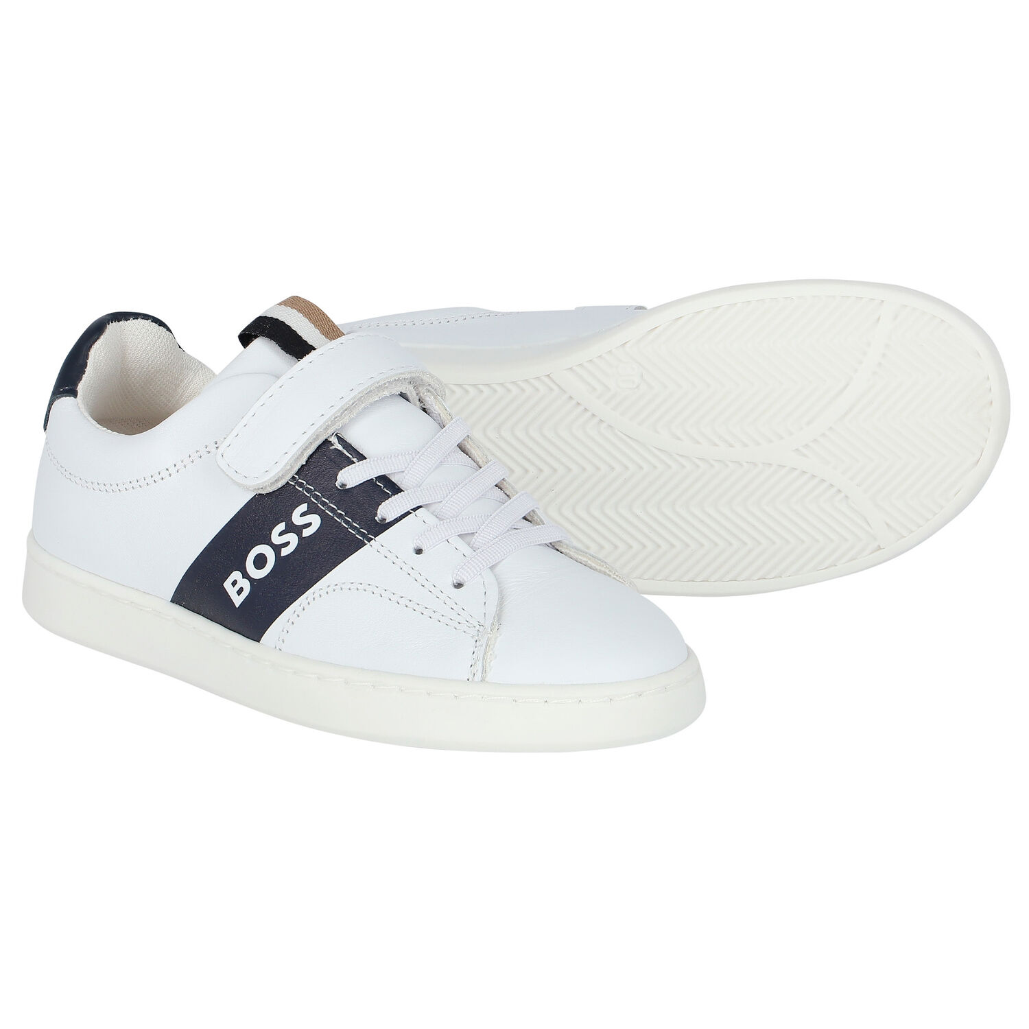 Boys White Logo Trainers, 1, hi-res
