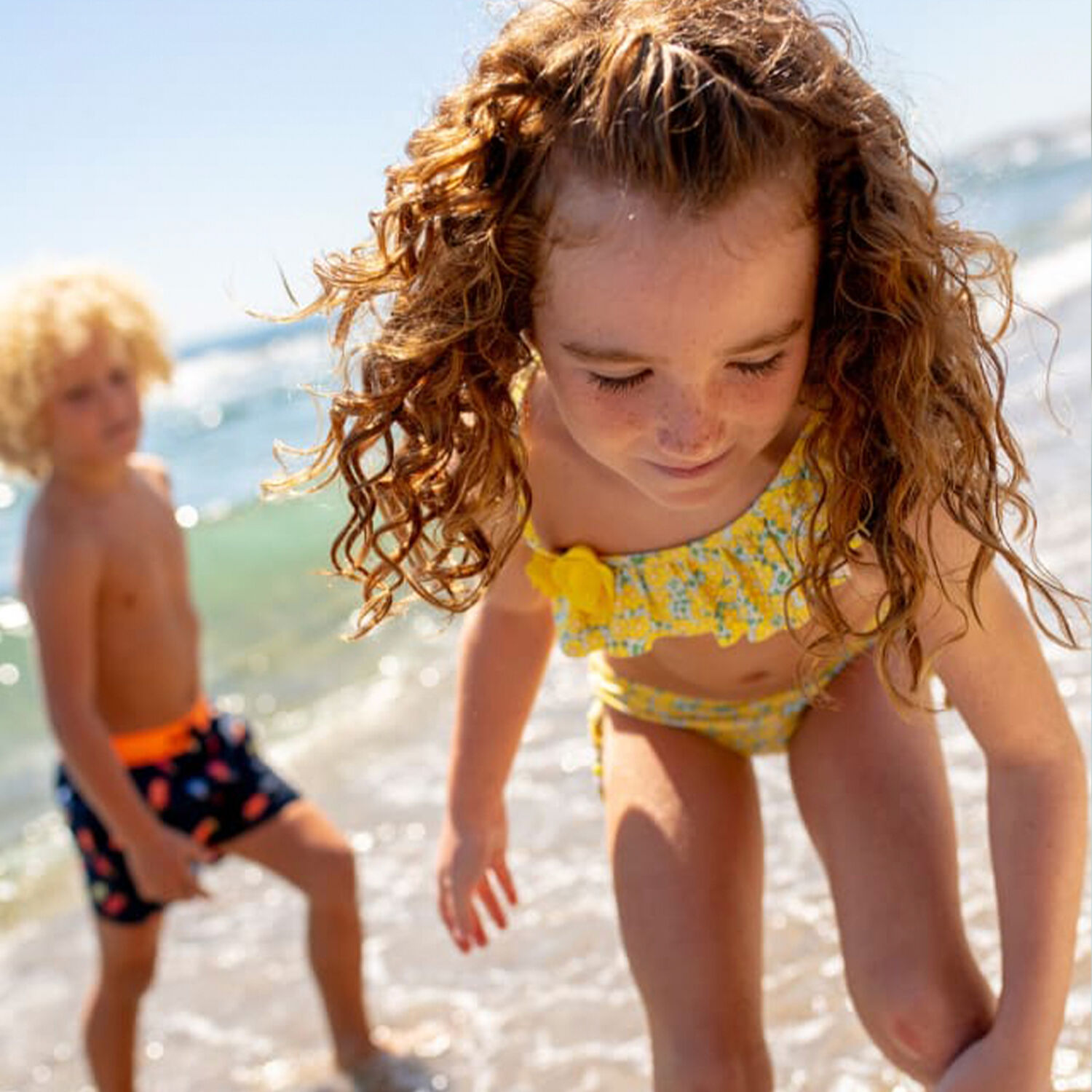 Girls Yellow Floral Bikini, 1, hi-res