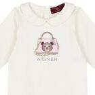 Baby Girls Ivory & Pink Logo Babygrow, 1, hi-res