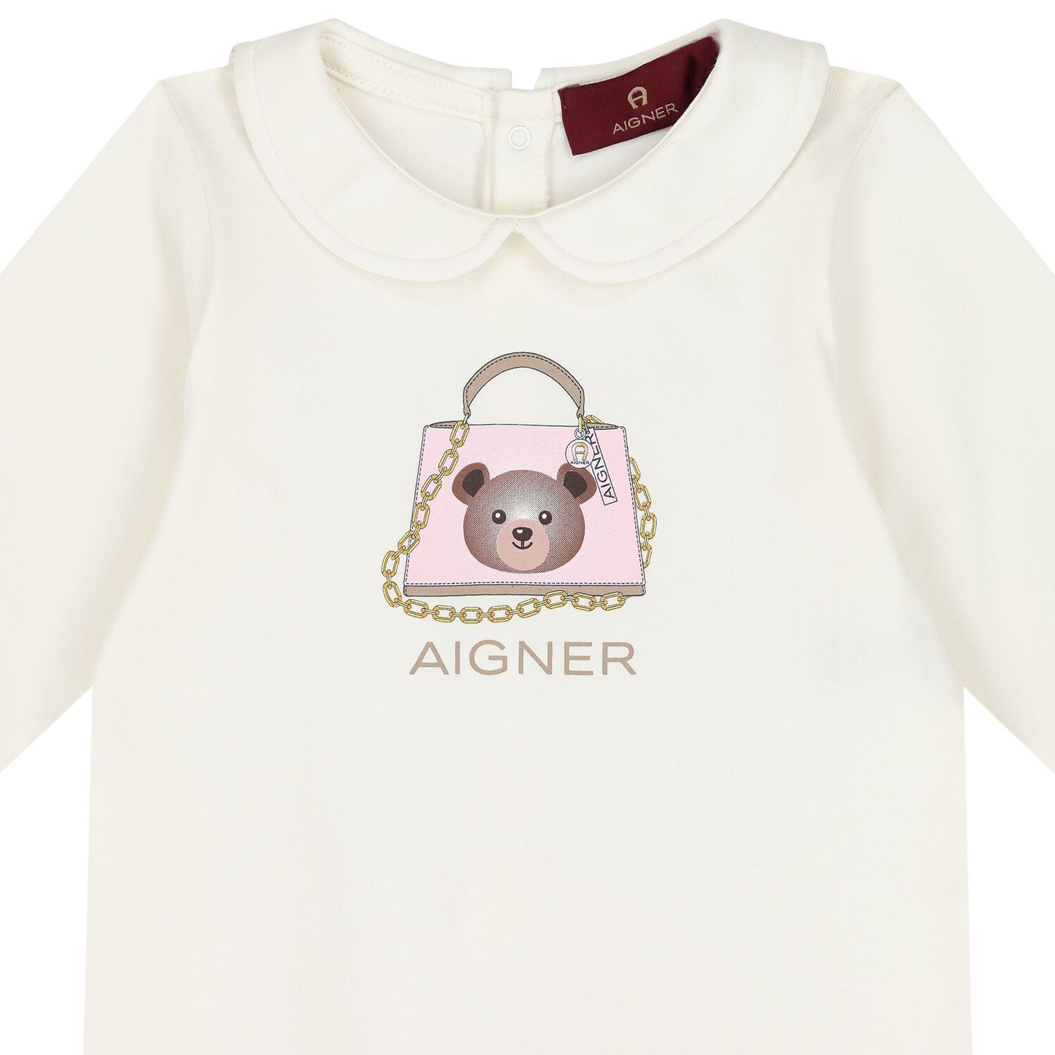 Baby Girls Ivory & Pink Logo Babygrow, 1, hi-res