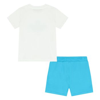 Younger Boys White & Blue Logo Shorts Set