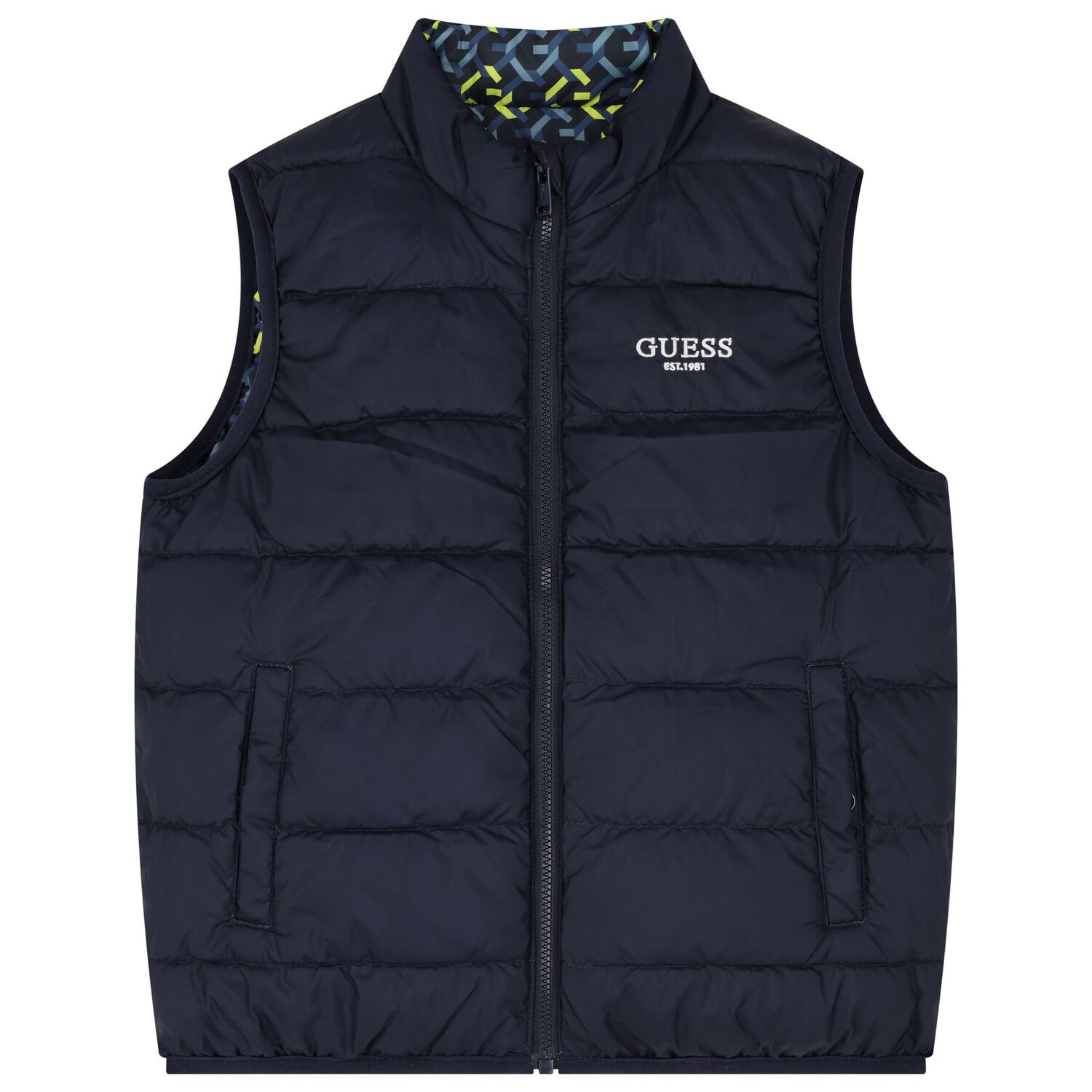 Boys Navy Blue Logo Reversible Gilet, 1, hi-res image number null