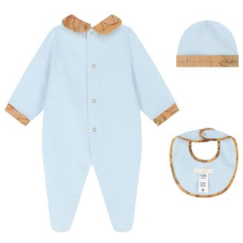 Baby Boys Blue & Beige Geo Map Babygrow Gift Set
