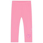 Girls White & Pink Cotton Leggings Set, 1, hi-res