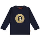 Younger Boys Navy Blue Logo Long Sleeve Top, 1, hi-res