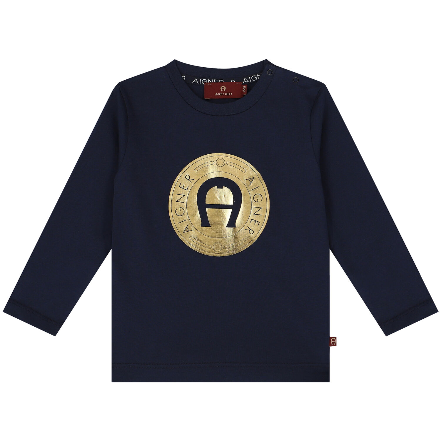 Younger Boys Navy Blue Logo Long Sleeve Top, 1, hi-res