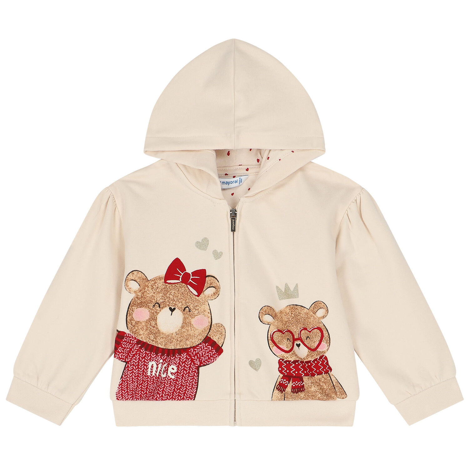 Younger Girls Beige & Red Teddy Bear Tracksuit, 1, hi-res