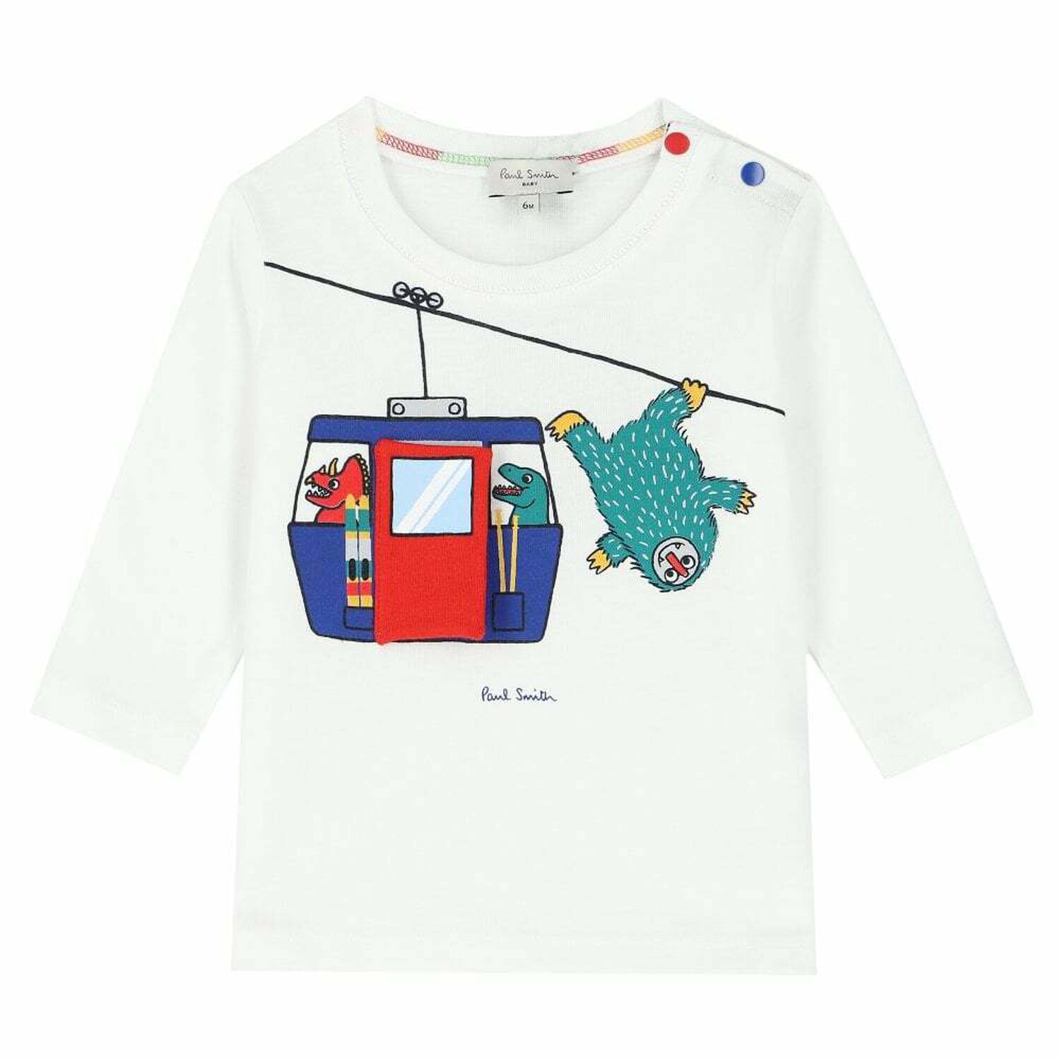 Boys White Yeti & Dino Long Sleeve Top, 1, hi-res image number null