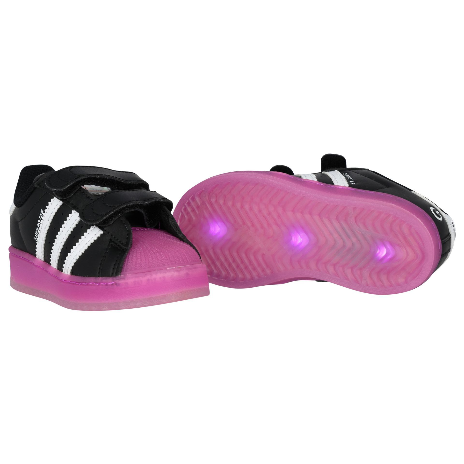 Adidas Kids Girls Black Pink Superstar Led Lights Trainers Junior Couture UK