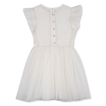 Girls White Embellished Ruffled Tulle Dress