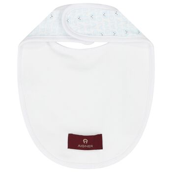 Baby Boys White & Blue Logo Bib