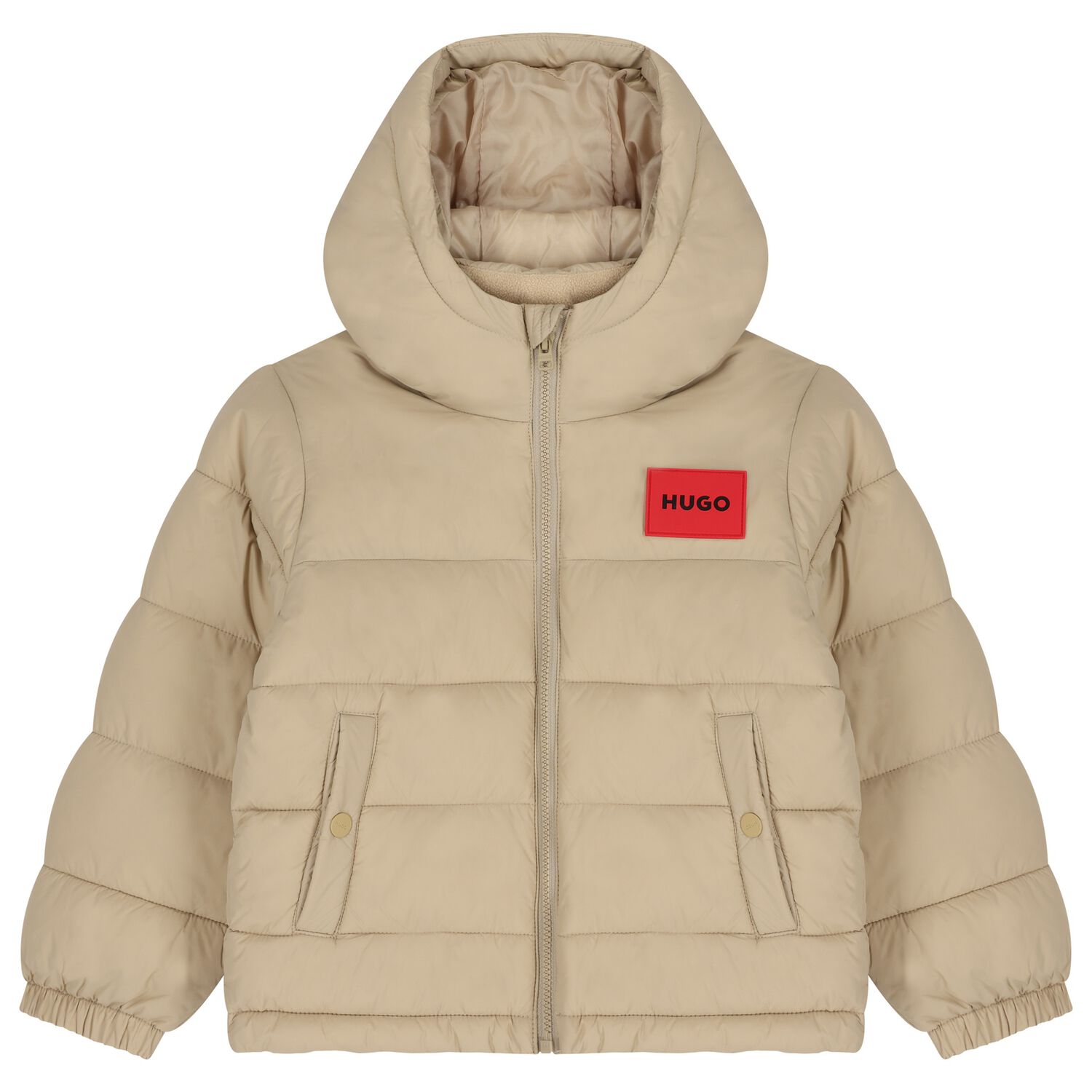 Boys Beige Logo Puffer Jacket , 2, hi-res