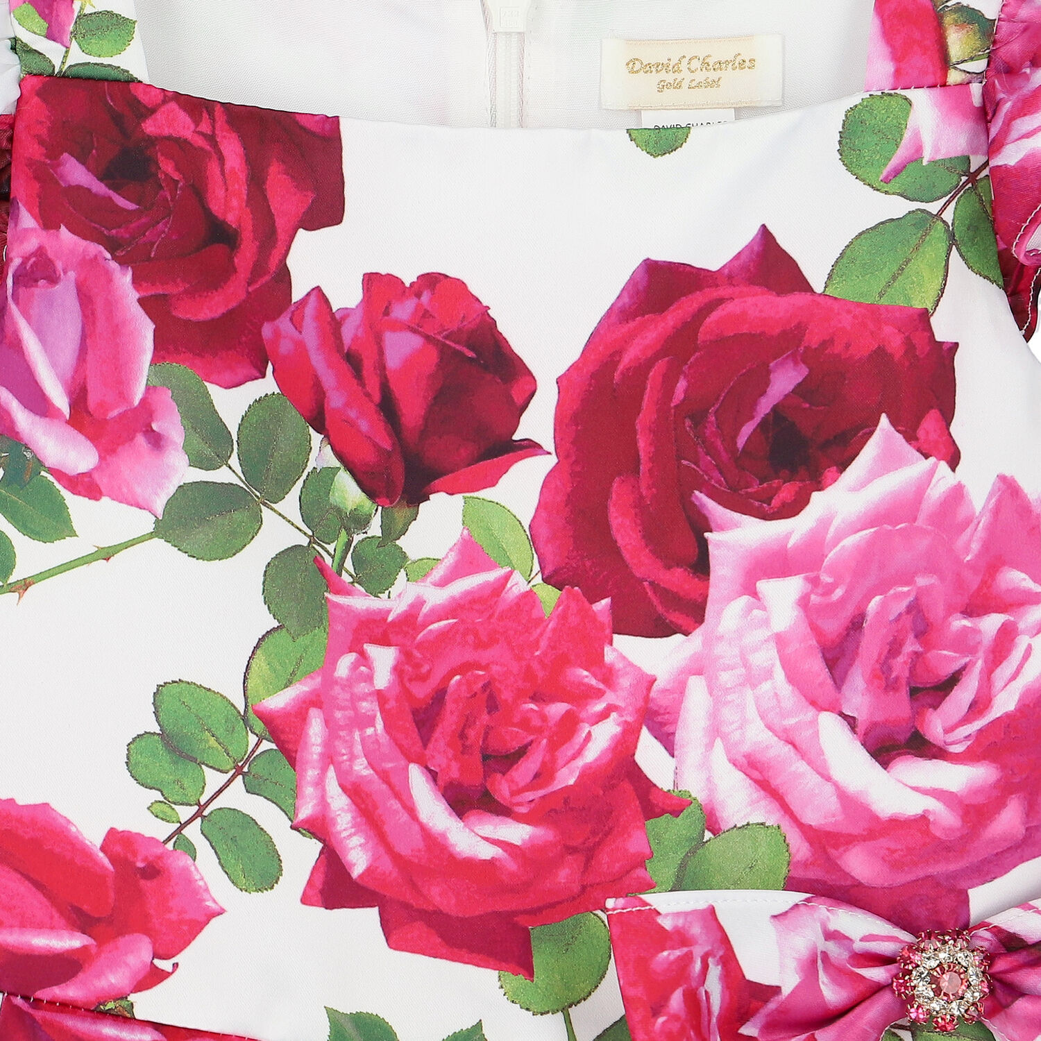 Girls White & Pink Rose Satin Dress, 1, hi-res