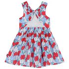 Girls Red & White Floral Dress, 1, hi-res