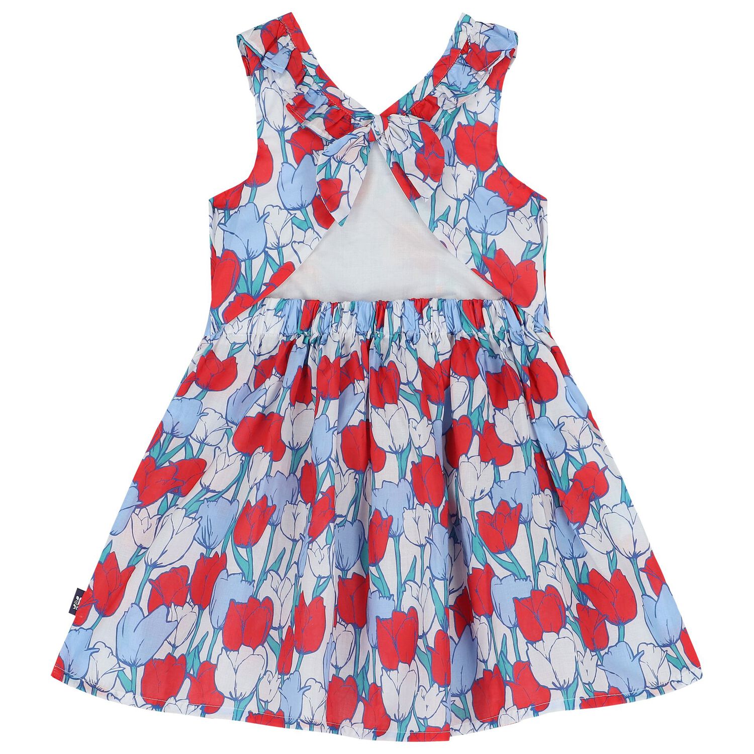 Girls Red & White Floral Dress, 1, hi-res
