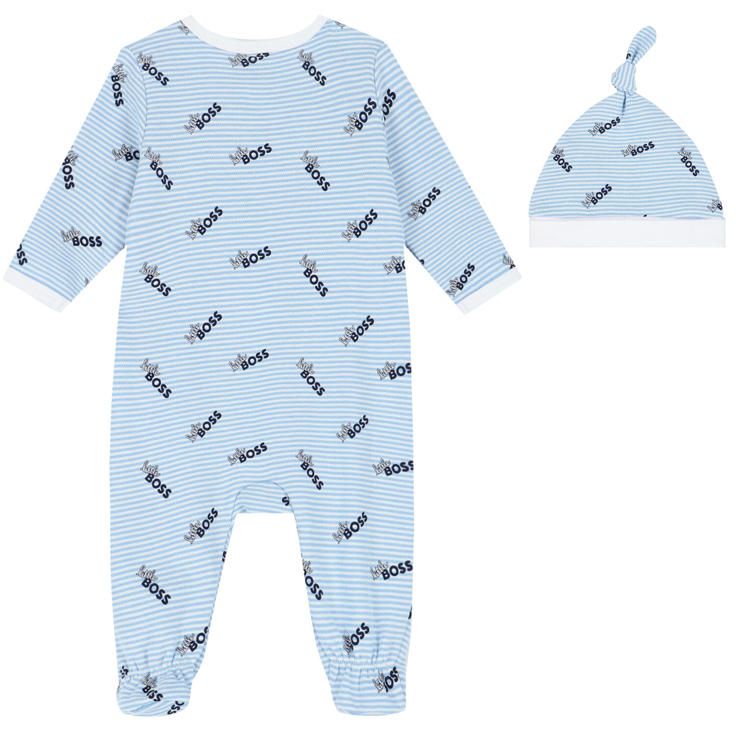 Baby Boys Blue & White Logo Babygrow & Hat Gift Set, 1, hi-res