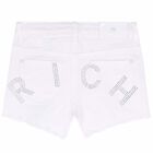 Girls White Denim Shorts, 1, hi-res