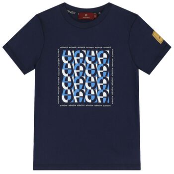 Aigner Boys Navy Blue Logo T-Shirt, 3 Boys Navy Blue Logo T-Shirt