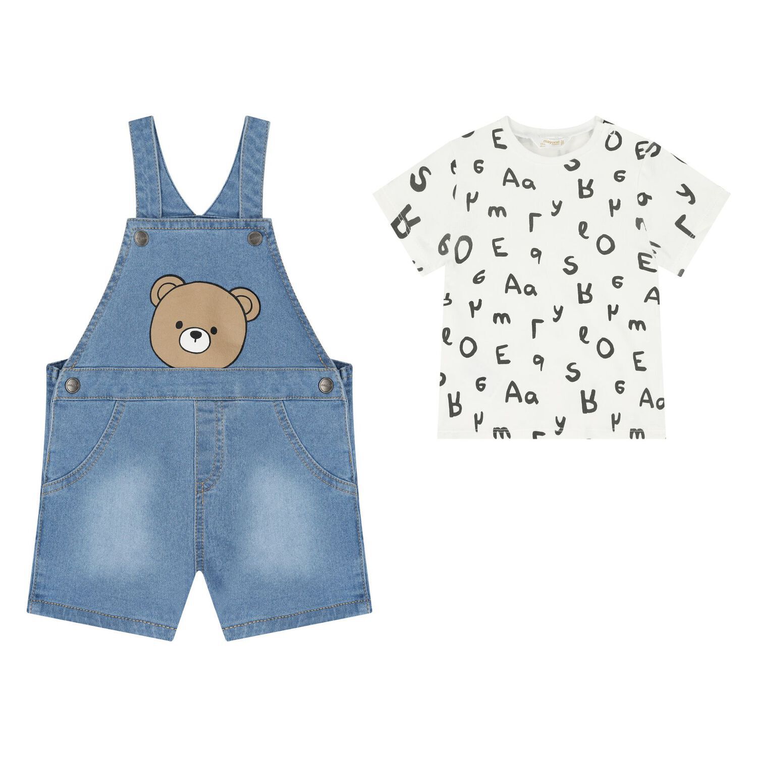 Baby Boys Blue Denim Dungaree Set, 2, hi-res