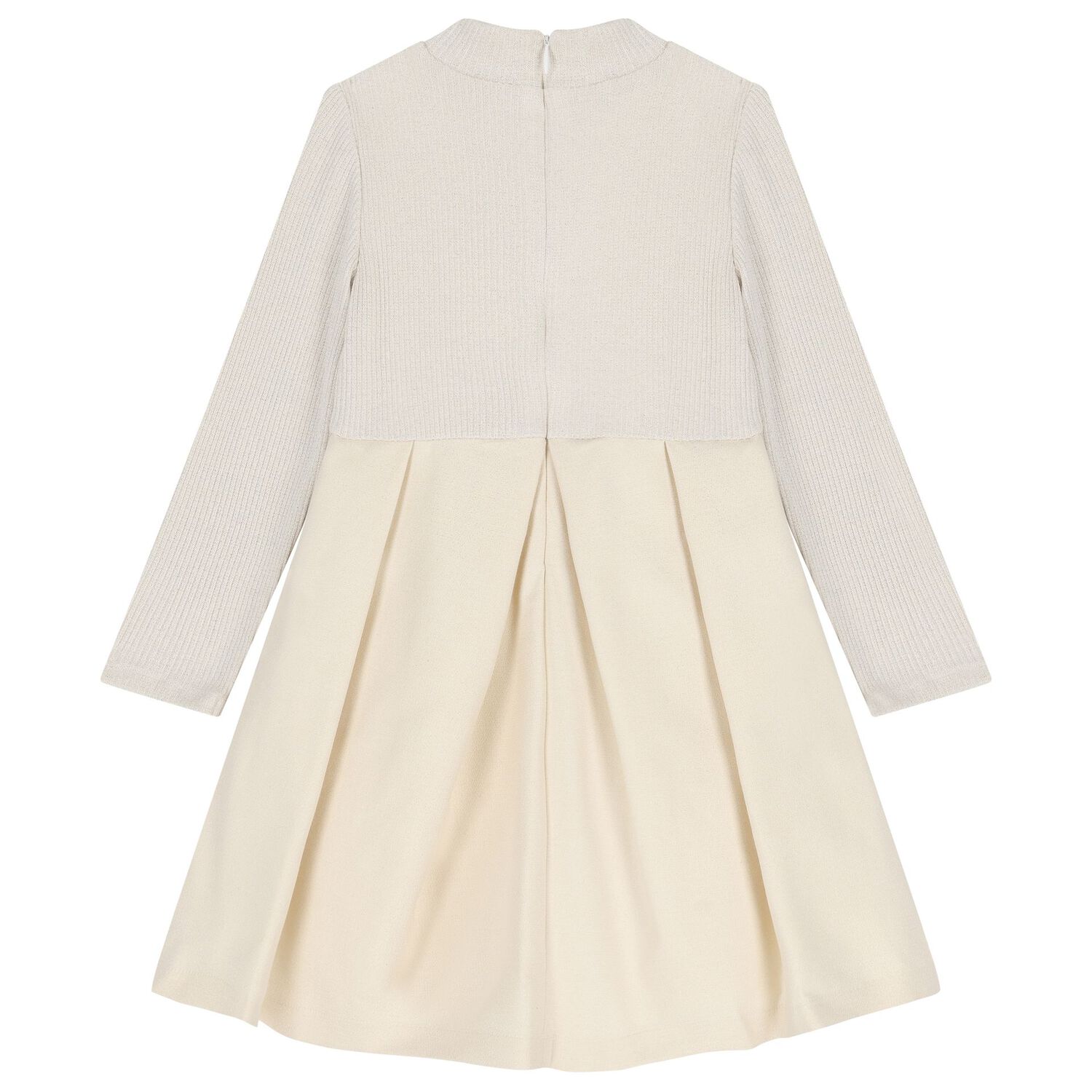 Girls Gold Knitted Bow Dress, 1, hi-res