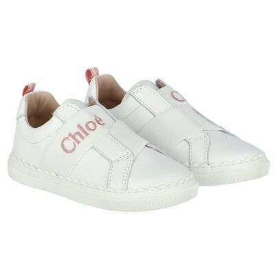 Younger Girls White Logo Trainers