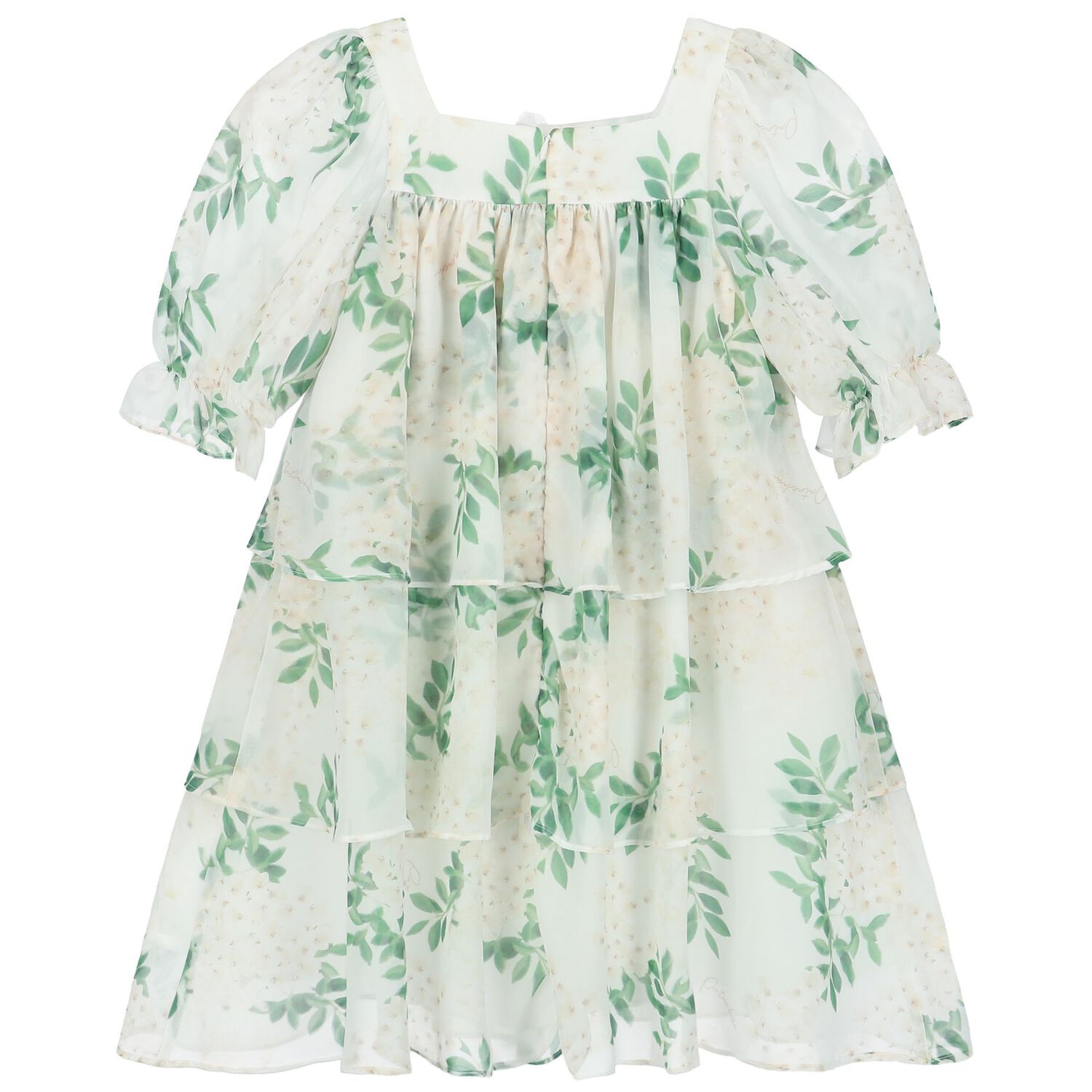 Girls Ivory Floral Chiffon Dress, 1, hi-res
