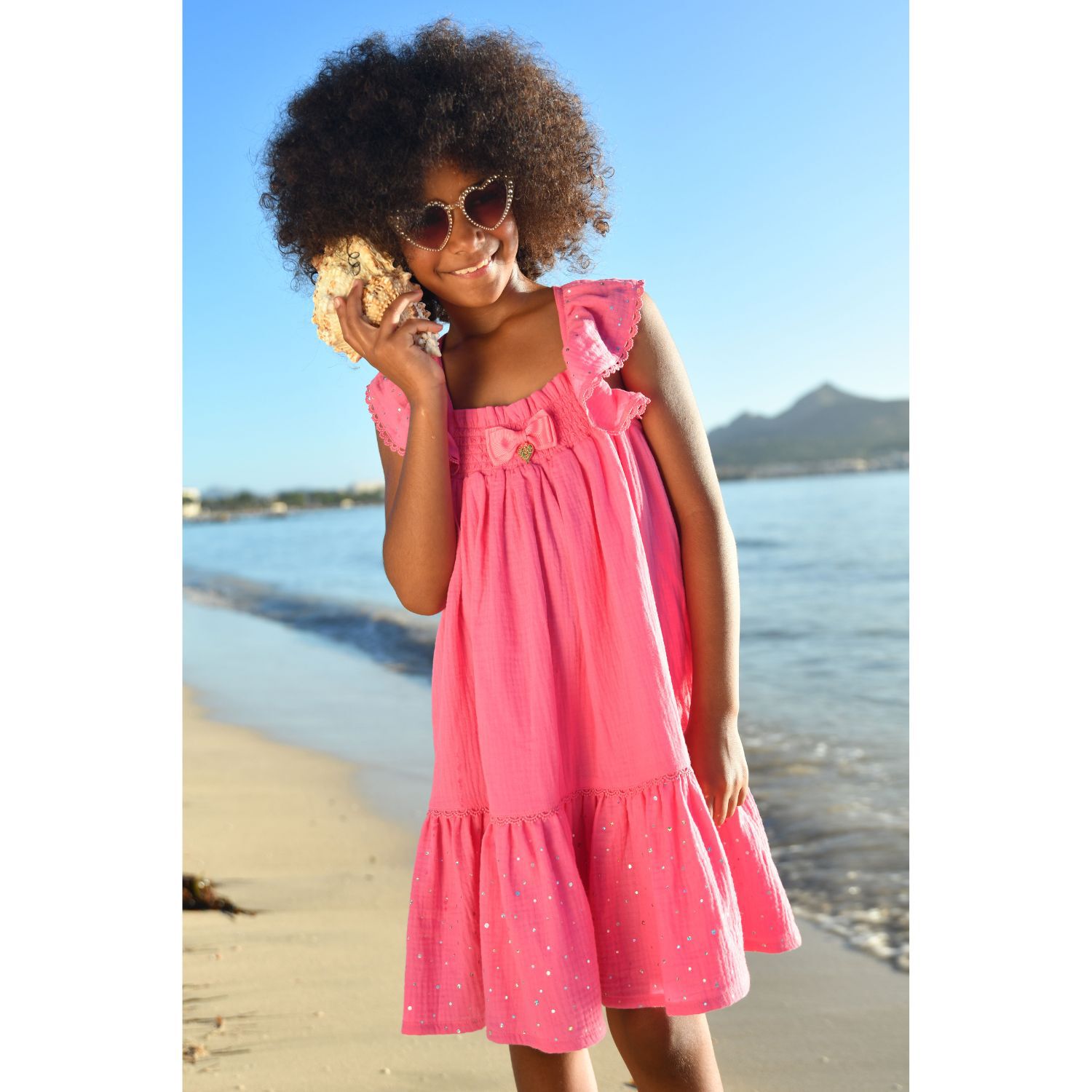 Girls Pink Bow Dress, 2, hi-res