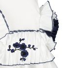 Girls White & Navy Blue Ruffled Dress, 1, hi-res