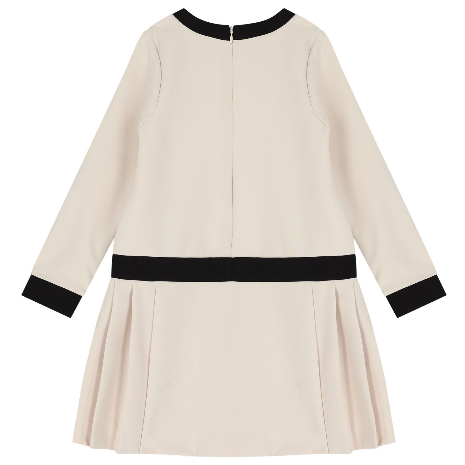 Girls Ivory & Black Pleated Dress, 1, hi-res
