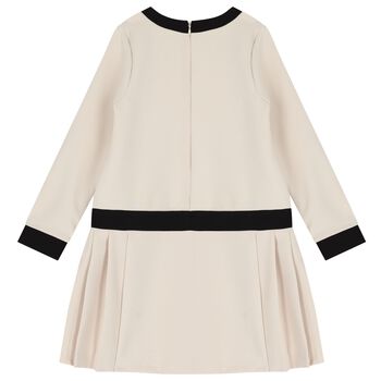 Girls Ivory & Black Pleated Dress