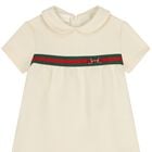 Baby Girls Beige Web Stripe Dress, 1, hi-res