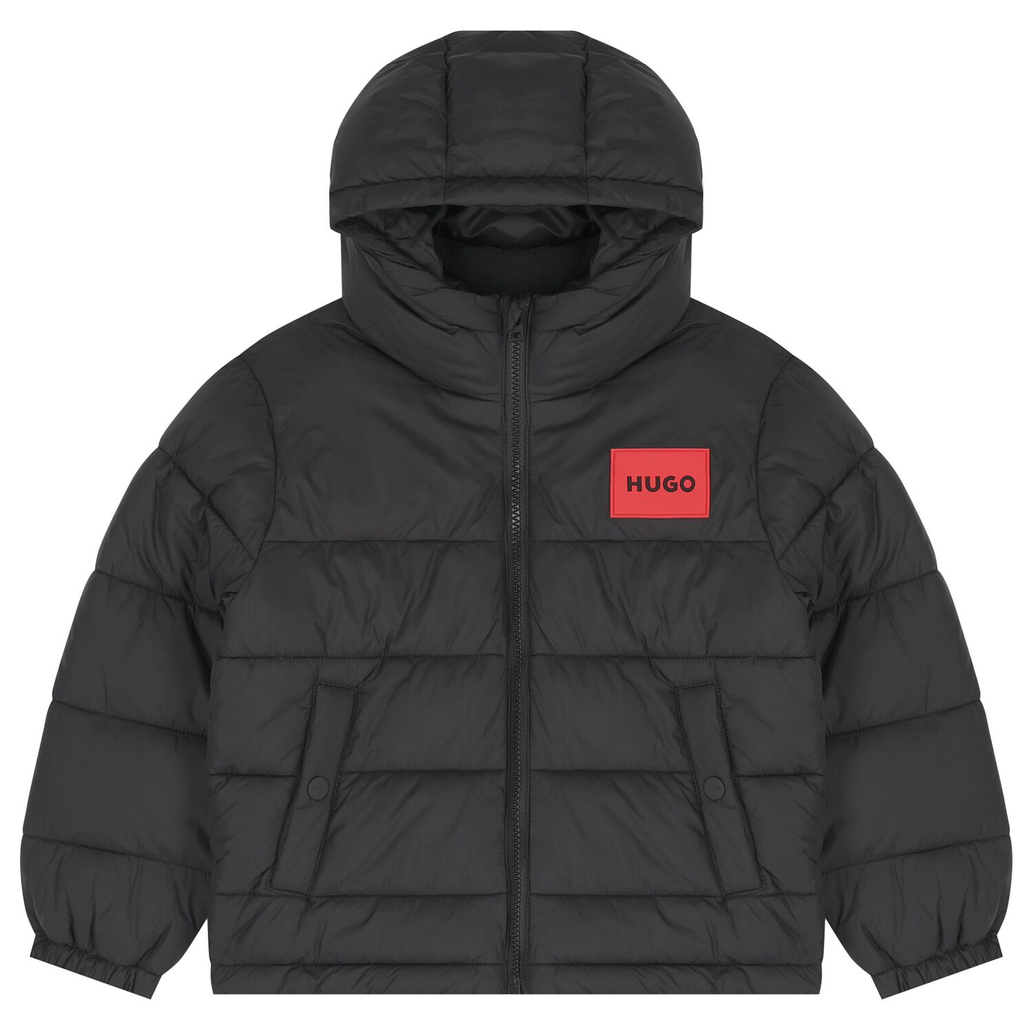 Boys Black Logo Puffer Jacket, 1, hi-res