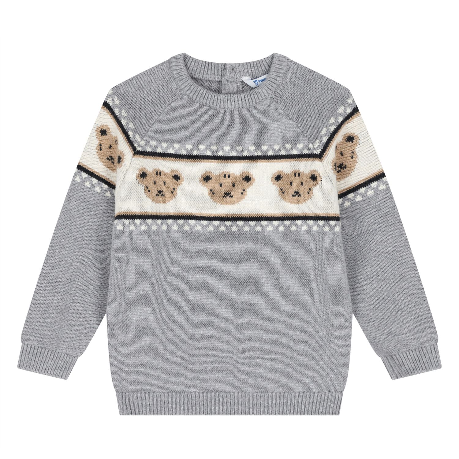 Younger Boys Grey Teddy Bear Knitted Jumper, 1, hi-res