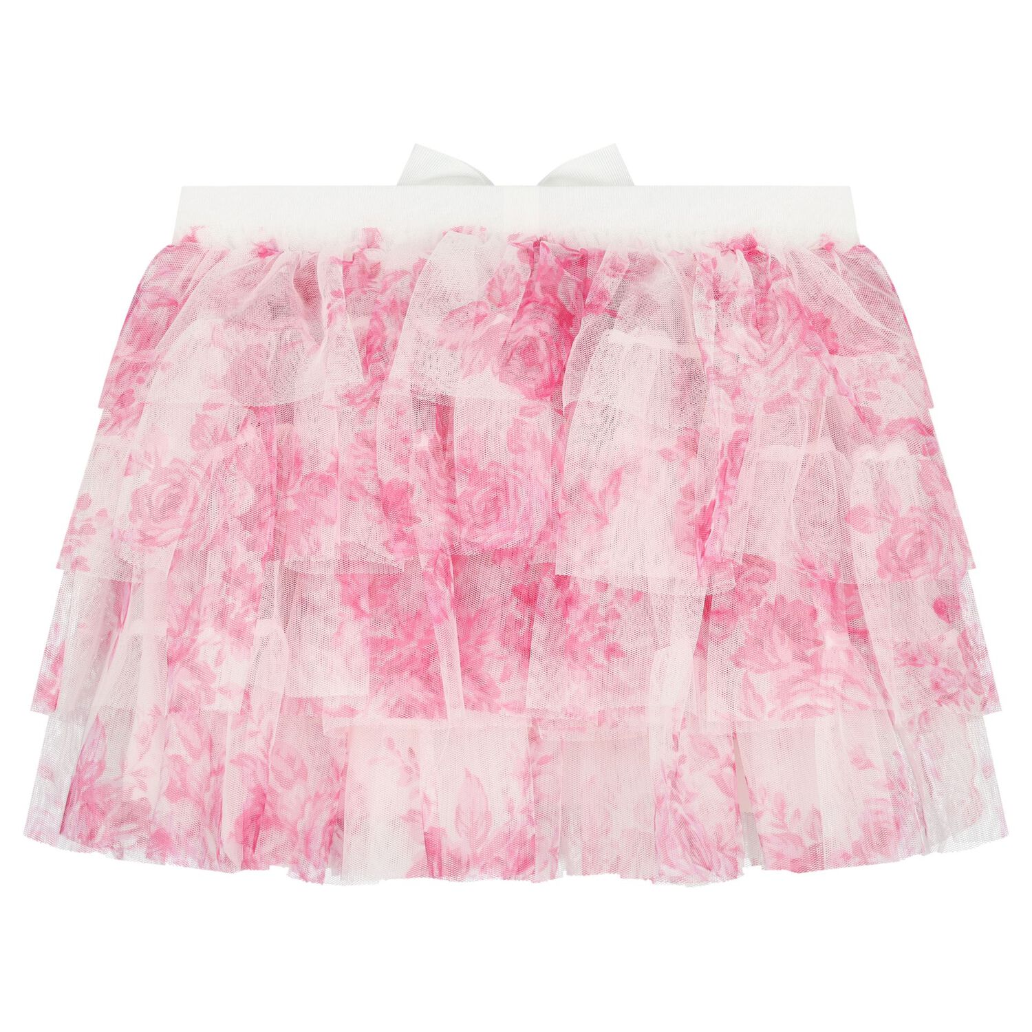 Girls White & Pink Rose Tulle Skirt, 1, hi-res